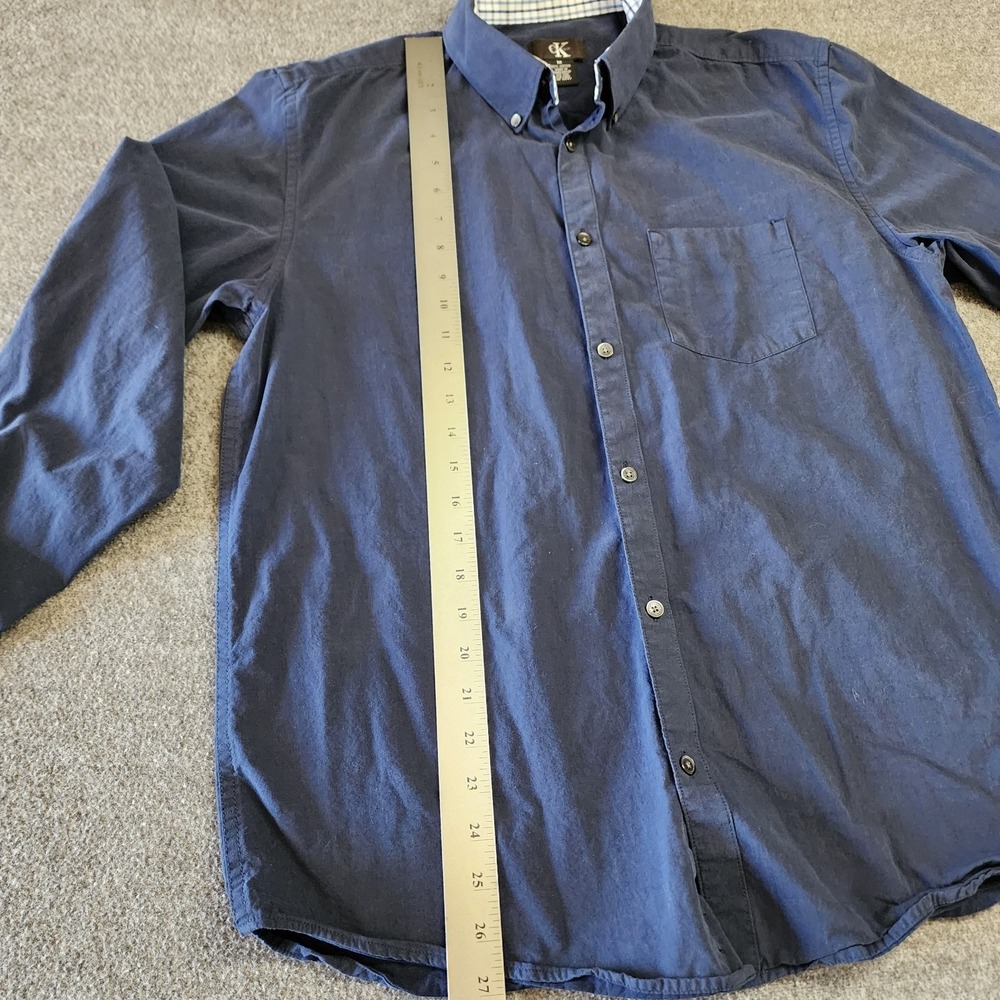 Calvin Klein CK Mens Medium Blue Button Front Dress Shirt Long Sleeve Cotton - Picture 5 of 7